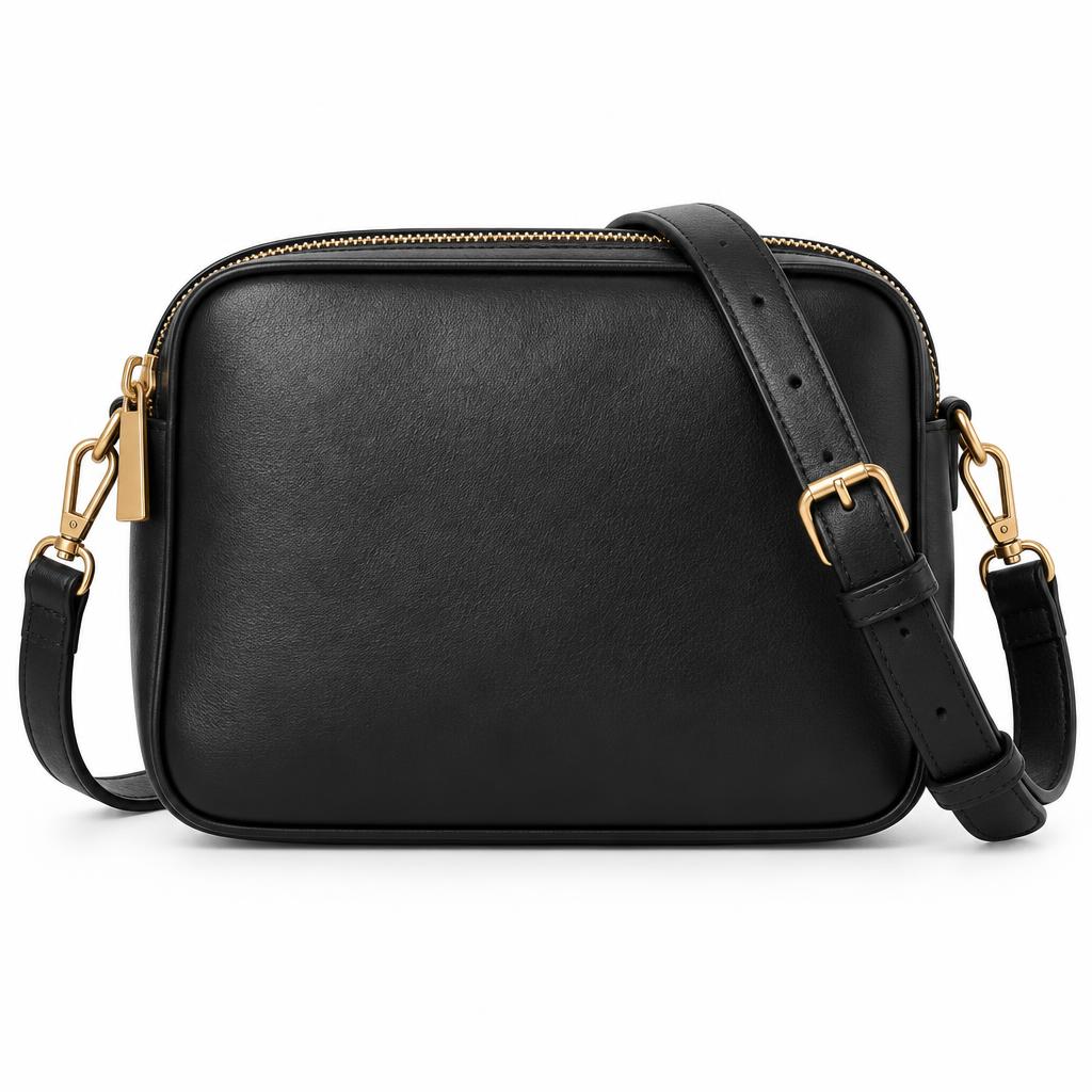 Leather Crossbody — Black & Gold